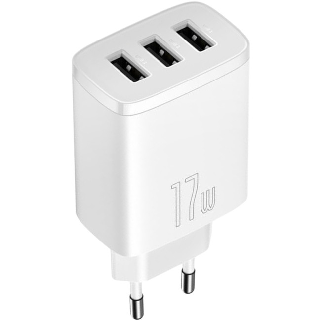 Мережевий зарядний пристрій Baseus Compact Charger 3USB 17W (CCXJ020102) White