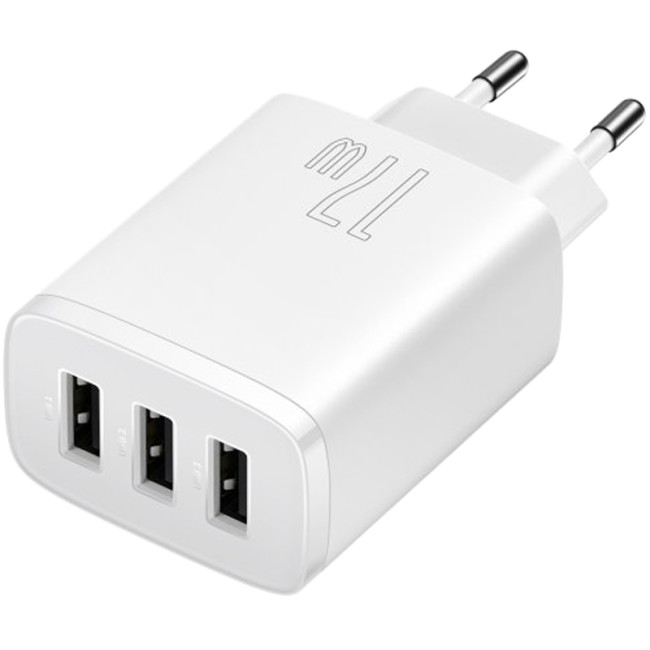 Мережевий зарядний пристрій Baseus Compact Charger 3USB 17W (CCXJ020102) White