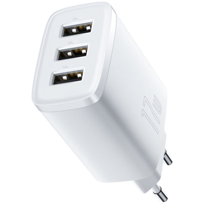 Мережевий зарядний пристрій Baseus Compact Charger 3USB 17W (CCXJ020102) White