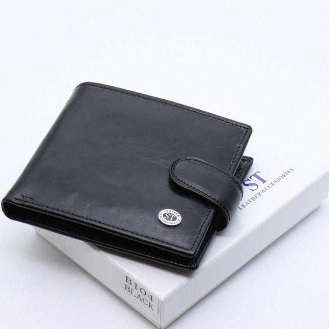 Шкіряне чоловіче портмоне на кнопці ST Leather ST104 Чорний
