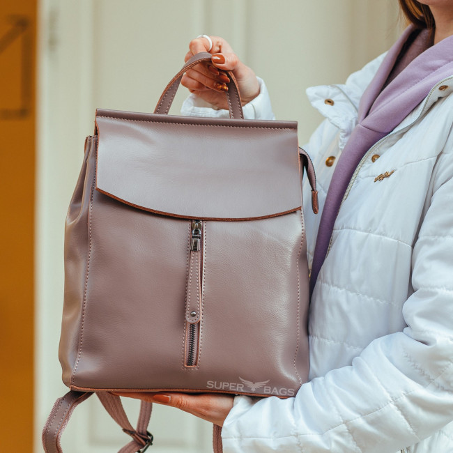 Рюкзак-сумка пудровий  жіночий  з натуральної шкіри від Olvia Leather NWBP - 41291