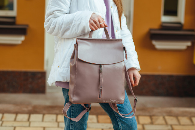 Рюкзак-сумка пудровий  жіночий  з натуральної шкіри від Olvia Leather NWBP - 41291