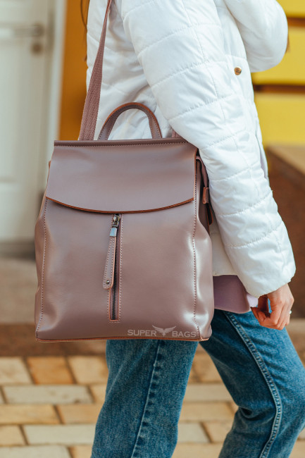 Рюкзак-сумка пудровий  жіночий  з натуральної шкіри від Olvia Leather NWBP - 41291
