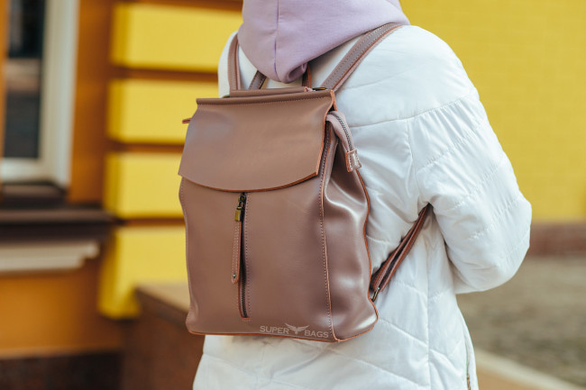Рюкзак-сумка пудровий  жіночий  з натуральної шкіри від Olvia Leather NWBP - 41291
