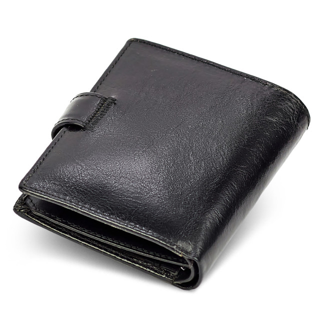 Вертикальне чоловіче портмоне з натуральної шкіри на кнопці ST Leather B142 Чорне
