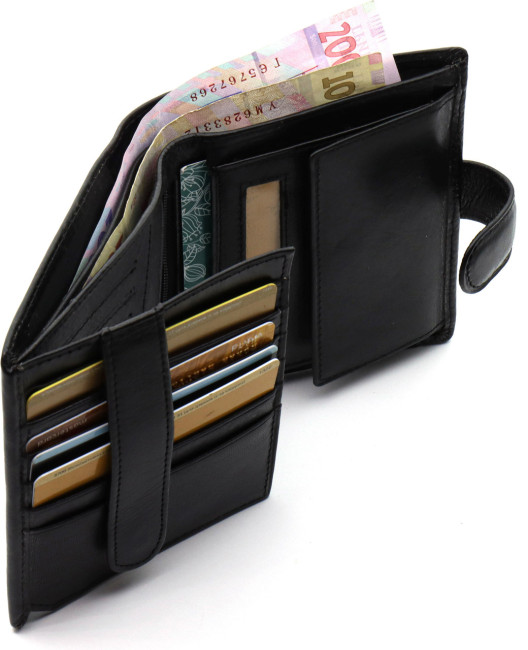 Вертикальне чоловіче портмоне з натуральної шкіри на кнопці ST Leather B142 Чорне