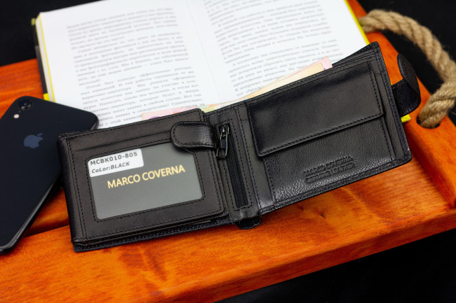 Чорне шкіряне портмоне з відділом для документів Marco Coverna MCBK10-805