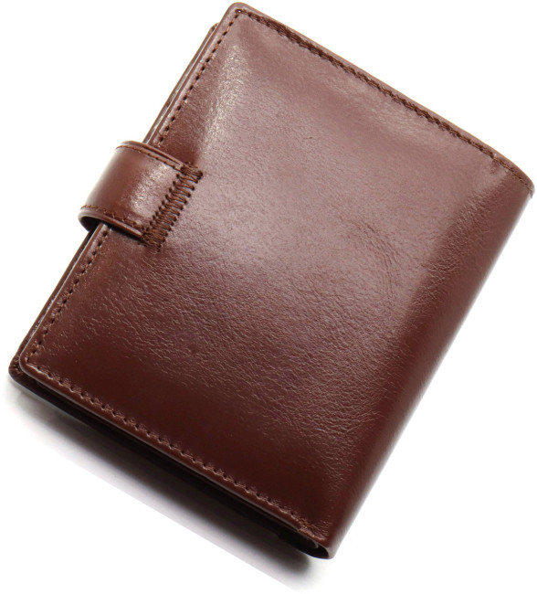 Вертикальне чоловіче портмоне з натуральної шкіри на кнопці ST Leather B142 Коричневий