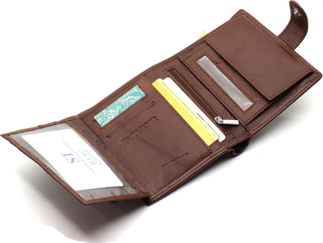 Вертикальне чоловіче портмоне з натуральної шкіри на кнопці ST Leather B142 Коричневий