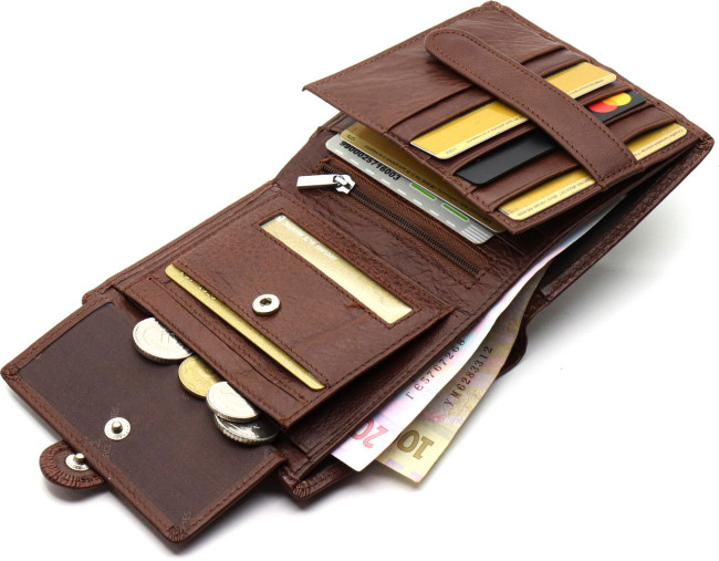 Вертикальне чоловіче портмоне з натуральної шкіри на кнопці ST Leather B142 Коричневий