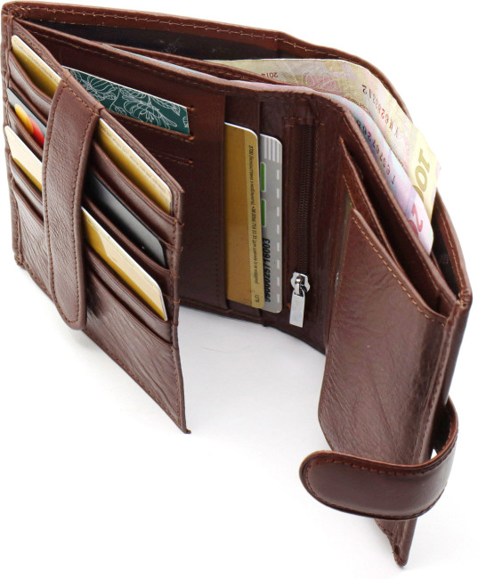 Вертикальне чоловіче портмоне з натуральної шкіри на кнопці ST Leather B142 Коричневий