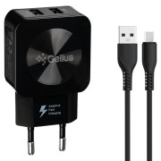 Мережевий зарядний пристрій Gelius Prime GU-HC02 2USB 2.1A 12W + кабель MicroUSB Black