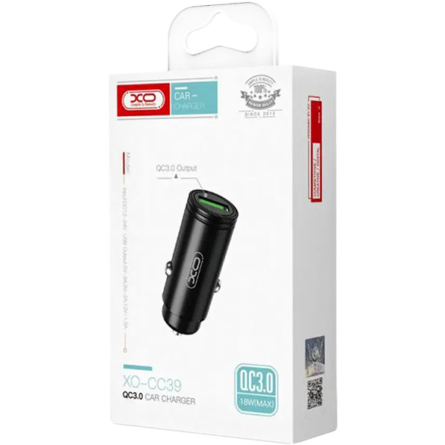 Автомобільний зарядний пристрій XO CC39 1USB QC3.0 18W Black