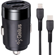 Автомобільний зарядний пристрій Gelius Inch Twix GP-CC010L USB+Type-C QC/PD (30 Watt)+ кабель Type-C/Lightining