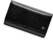 Чорний лаковий гаманець з великою монеткою та блоком для карт ST Leather S9001A