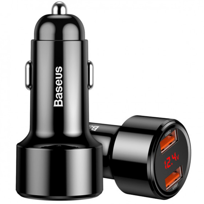 Автомобільний зарядний пристрій Baseus with Display 2USB (6A) (CCMLC20A-01) Black
