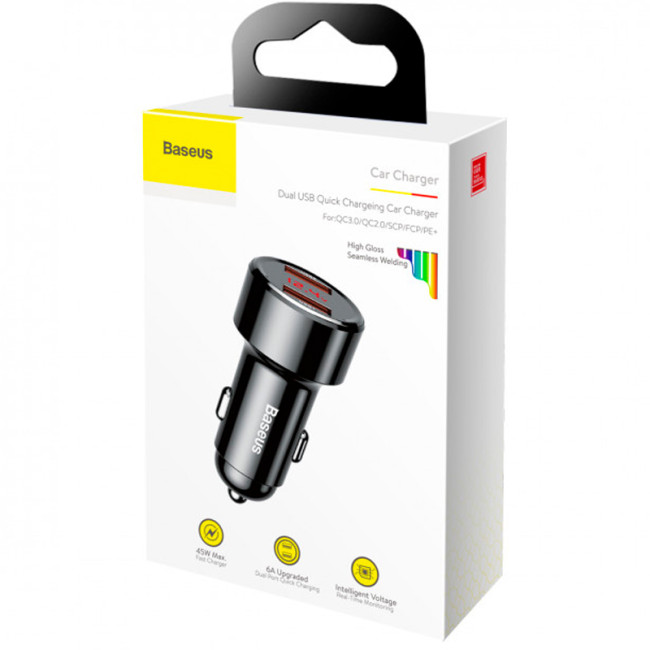 Автомобільний зарядний пристрій Baseus with Display 2USB (6A) (CCMLC20A-01) Black