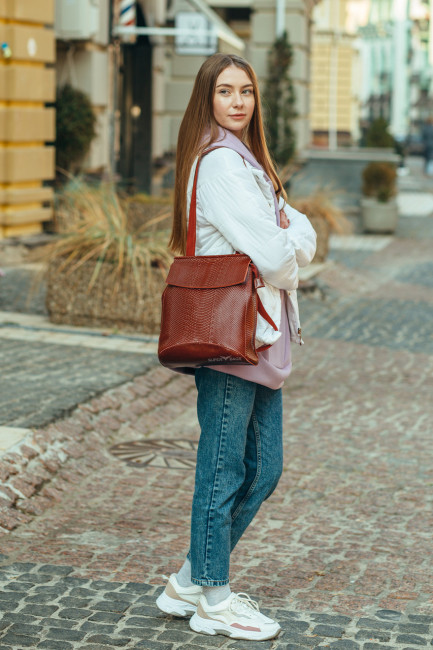 Міський коричневий жіночий рюкзак із натуральної шкіри Tiding Bag — 28399