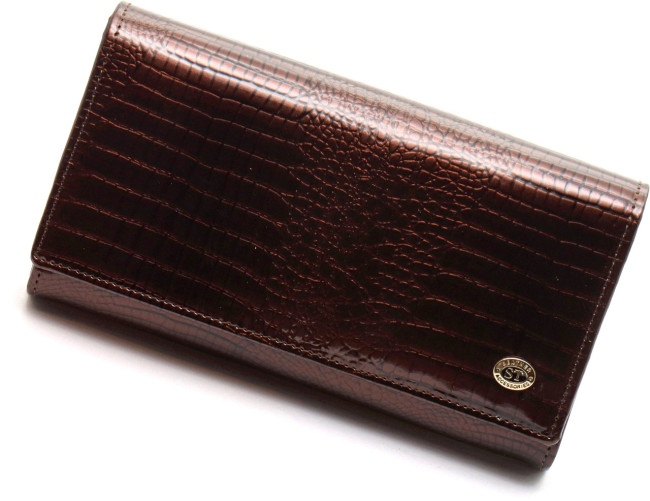 Коричневий лаковий гаманець з великою монетницею і блоком для карт ST Leather S9001A