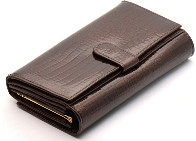 Коричневий лаковий гаманець з великою монетницею і блоком для карт ST Leather S9001A