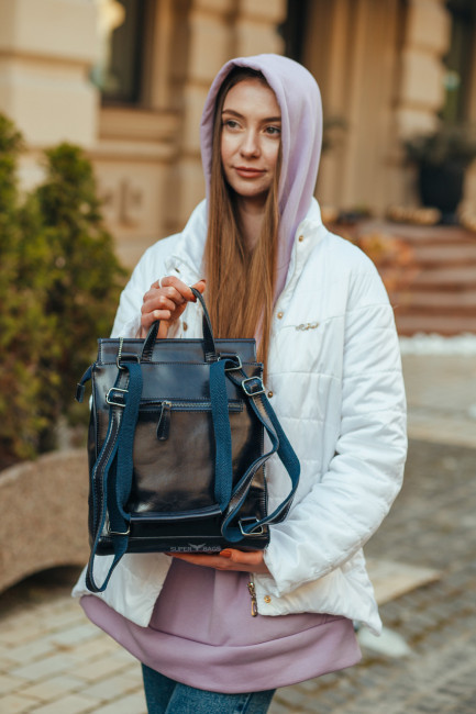 Рюкзак-трансформер шкіряний жіночий в чорному кольорі Tiding Bag - 26367