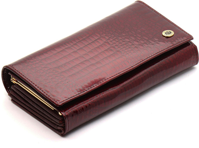Бордовий лаковий гаманець з великою монетницею і блоком для карт ST Leather S9001A