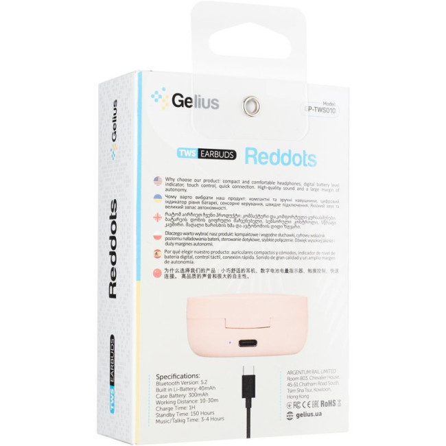 Бездротові навушники TWS Gelius Reddots GP-TWS010 Pink 