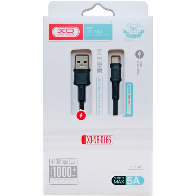 Кабель USB XO NB-Q166 5A Lightning 5A 1m Black