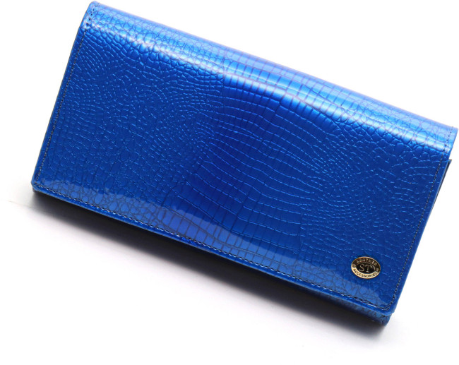 Синій лаковий гаманець з великою монетницею і блоком для карт ST Leather S9001A