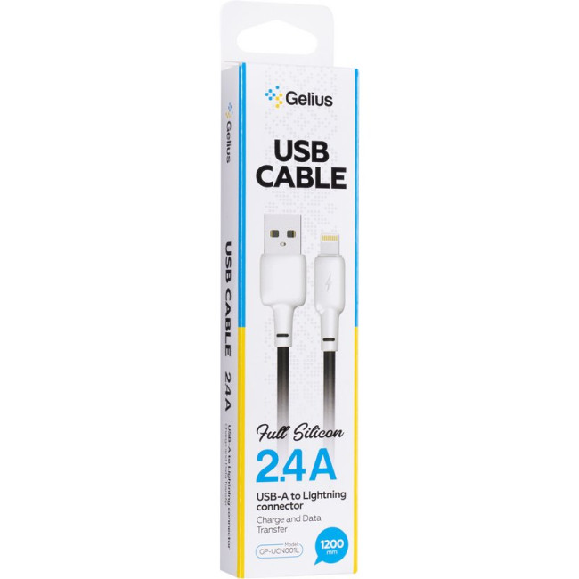 Кабель USB Gelius Full Silicon GP-UCN001L Lightning (1.2m) (18W) Black/White