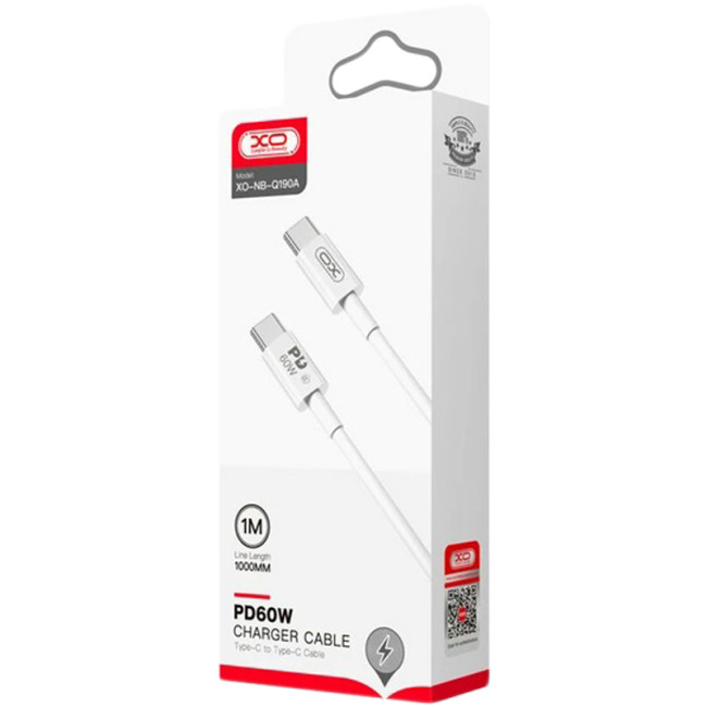 Кабель USB XO NB-Q190A Type-C to Type-C 60W 1m White