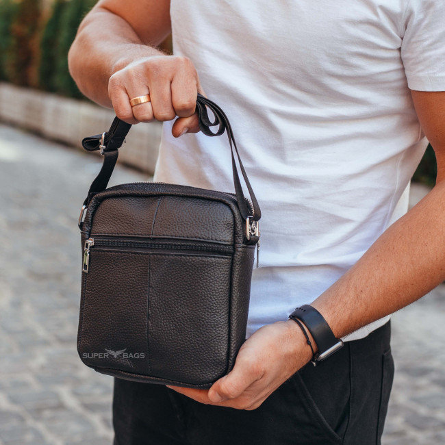 Сумка-месенджер чоловіча чорна з натуральної шкіри через плече Tiding Bag ТВ-14136
