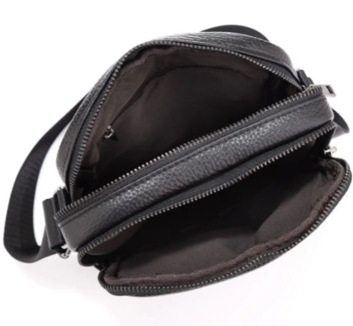 Сумка-месенджер чоловіча чорна з натуральної шкіри через плече Tiding Bag ТВ-14136