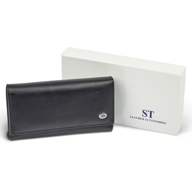 Чорний класичний гаманець з блоком для карт з натуральної шкіри ST Leather ST217