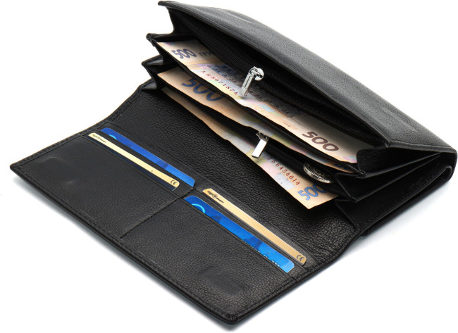 Чорний класичний гаманець з блоком для карт з натуральної шкіри ST Leather ST217