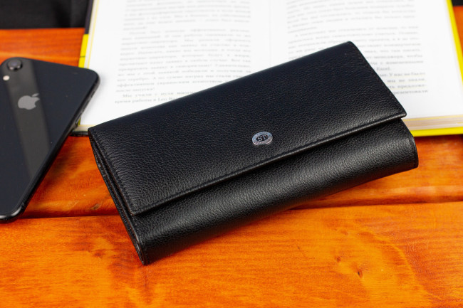 Чорний класичний гаманець з блоком для карт з натуральної шкіри ST Leather ST217