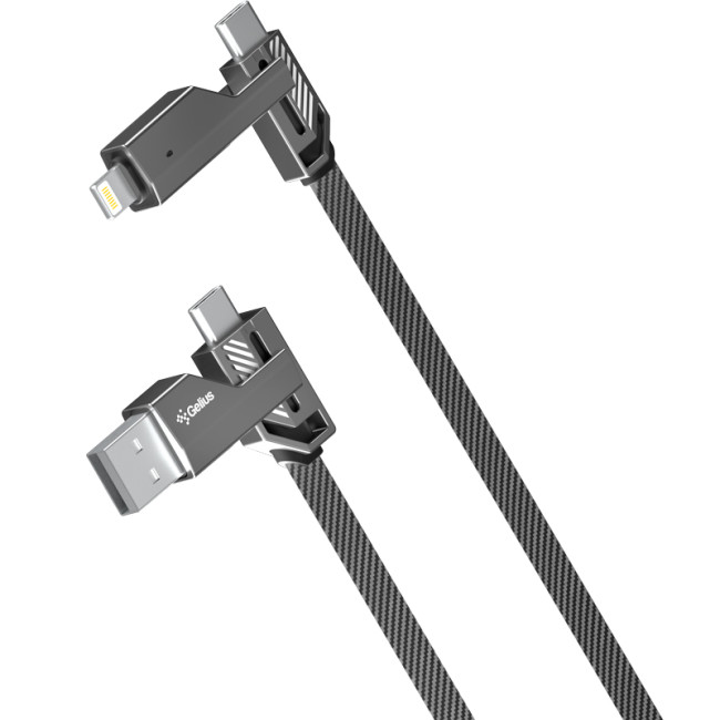 Кабель USB Gelius Twister GP-UCN004 4в1 USB-A/Type-C to Type-C/Lightning (1,2m) (60W) Gray