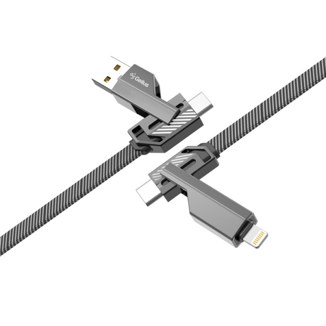 Кабель USB Gelius Twister GP-UCN004 4в1 USB-A/Type-C to Type-C/Lightning (1,2m) (60W) Gray