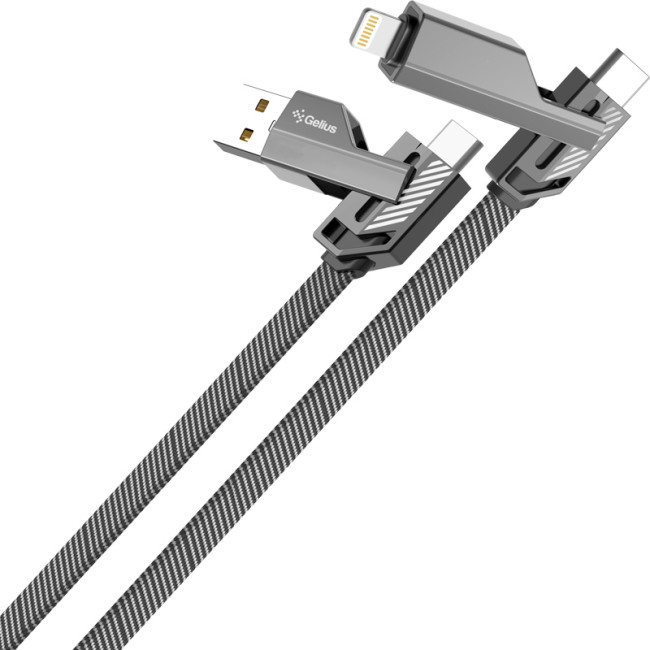 Кабель USB Gelius Twister GP-UCN004 4в1 USB-A/Type-C to Type-C/Lightning (1,2m) (60W) Gray