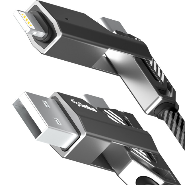 Кабель USB Gelius Twister GP-UCN004 4в1 USB-A/Type-C to Type-C/Lightning (1,2m) (60W) Gray