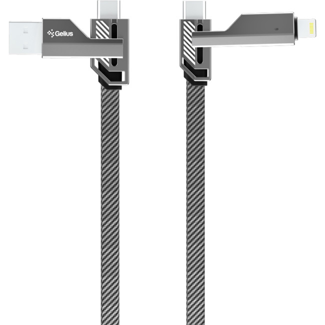 Кабель USB Gelius Twister GP-UCN004 4в1 USB-A/Type-C to Type-C/Lightning (1,2m) (60W) Gray