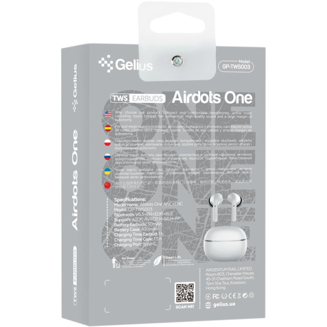Бездротові навушники TWS Gelius Airdots One ANC/ENC GP-TWS003 White