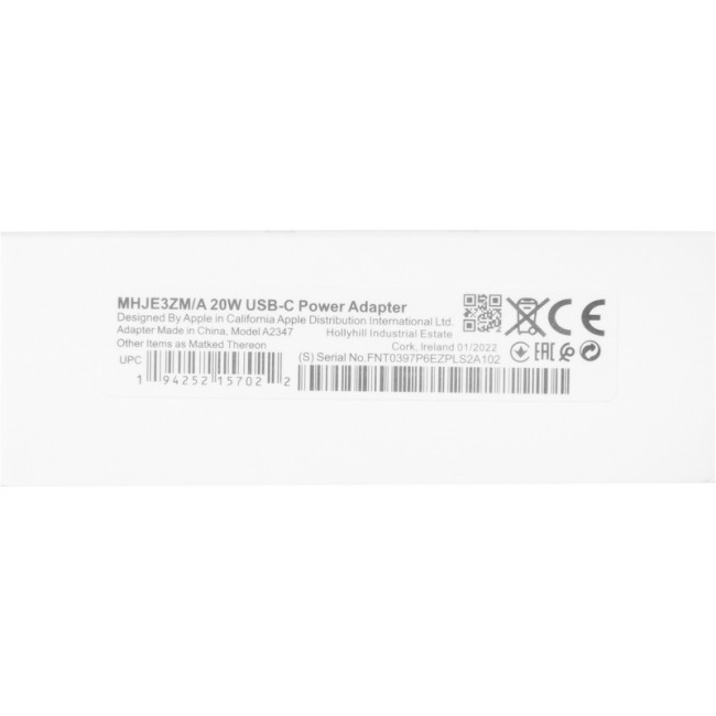 Мережевий зарядний пристрій Original Quality Iphone 13 Pro Max 20W + кабель Type-C to Lightning (MHJE3ZM/A) (коробка) White
