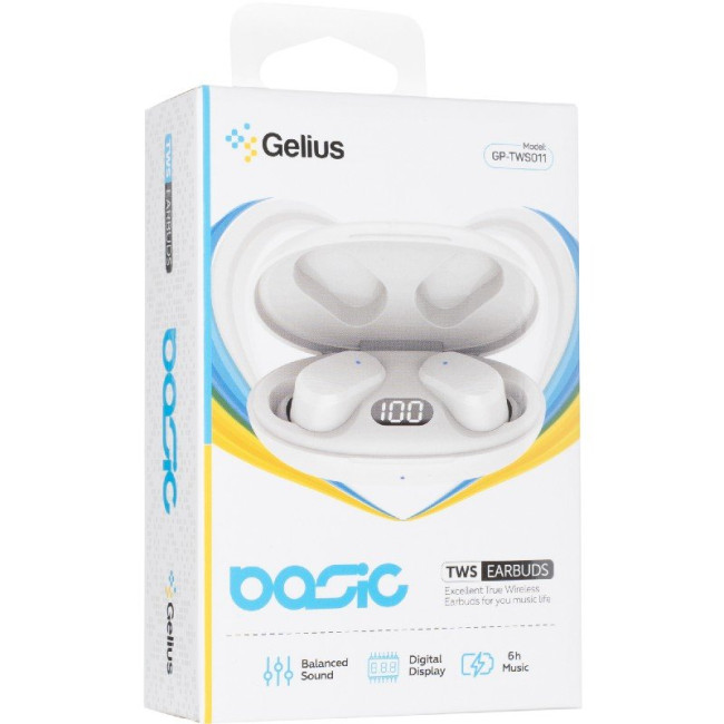 Бездротові навушники TWS Gelius Basic GP-TWS011 White Бездротові навушники TWS Gelius Basic GP-TWS011 White
