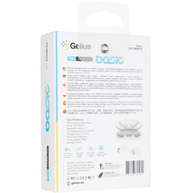 Бездротові навушники TWS Gelius Basic GP-TWS011 White Бездротові навушники TWS Gelius Basic GP-TWS011 White