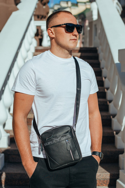 Класична чоловіча шкіряна сумка через плече Tiding Bag M38-10131A чорна