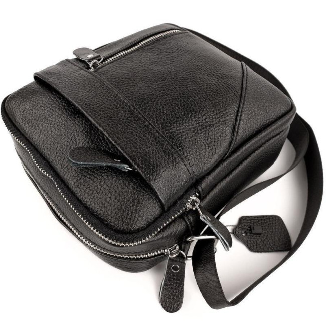 Класична чоловіча шкіряна сумка через плече Tiding Bag M38-10131A чорна