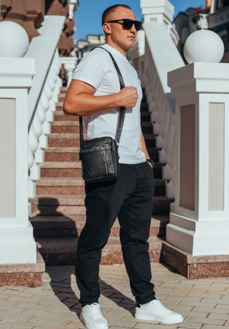Класична чоловіча шкіряна сумка через плече Tiding Bag M38-10131A чорна