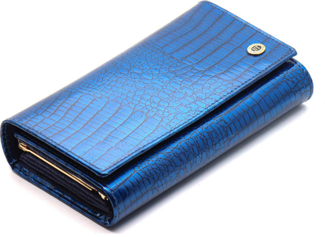 Синій лаковий багатофункціональний гаманець з натуральної шкіри ST Leather S8001A