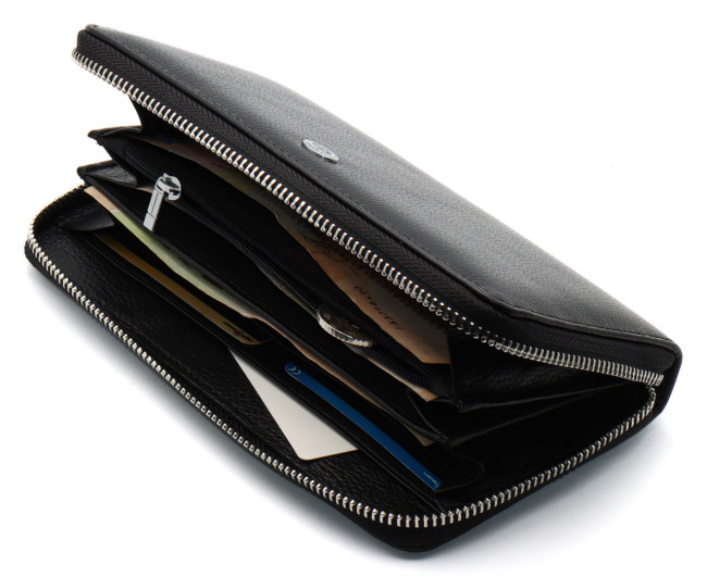 Чорний жіночий гаманець з ремінцем на руку з натуральної шкіри ST Leather